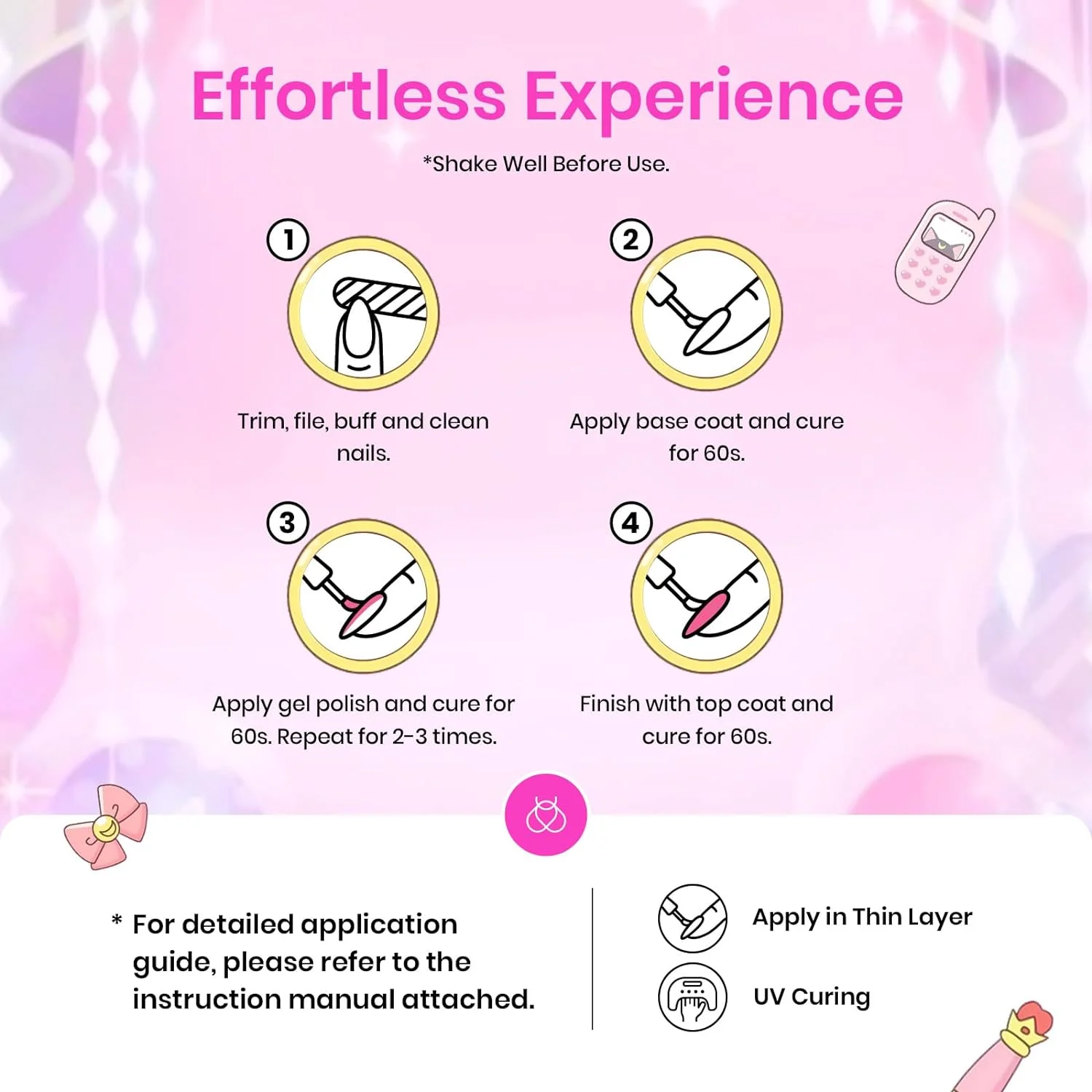 Manga Heroine-20 Gel Colors Spring Nails Set with Top and Base Coat (5ml/Each) - Image 5