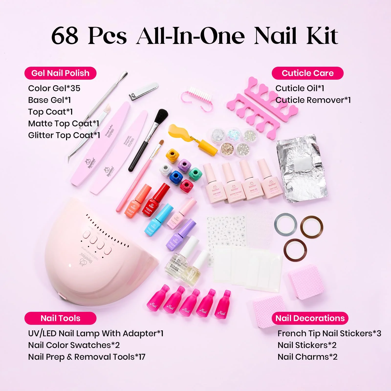 (Total 68Pcs) 35 Colors Spring Nails Upgrade Colorful Bottle Gel Starter Kit - Mood Mosiac - Image 4