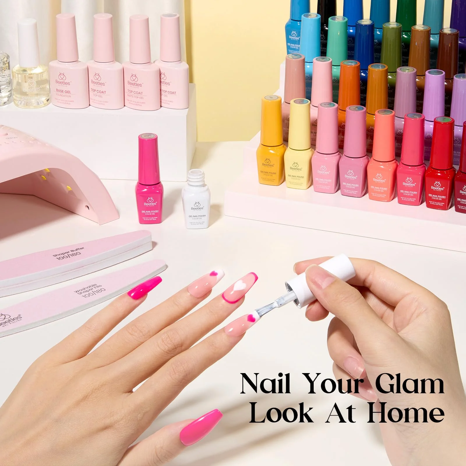 (Total 68Pcs) 35 Colors Spring Nails Upgrade Colorful Bottle Gel Starter Kit - Mood Mosiac - Image 5