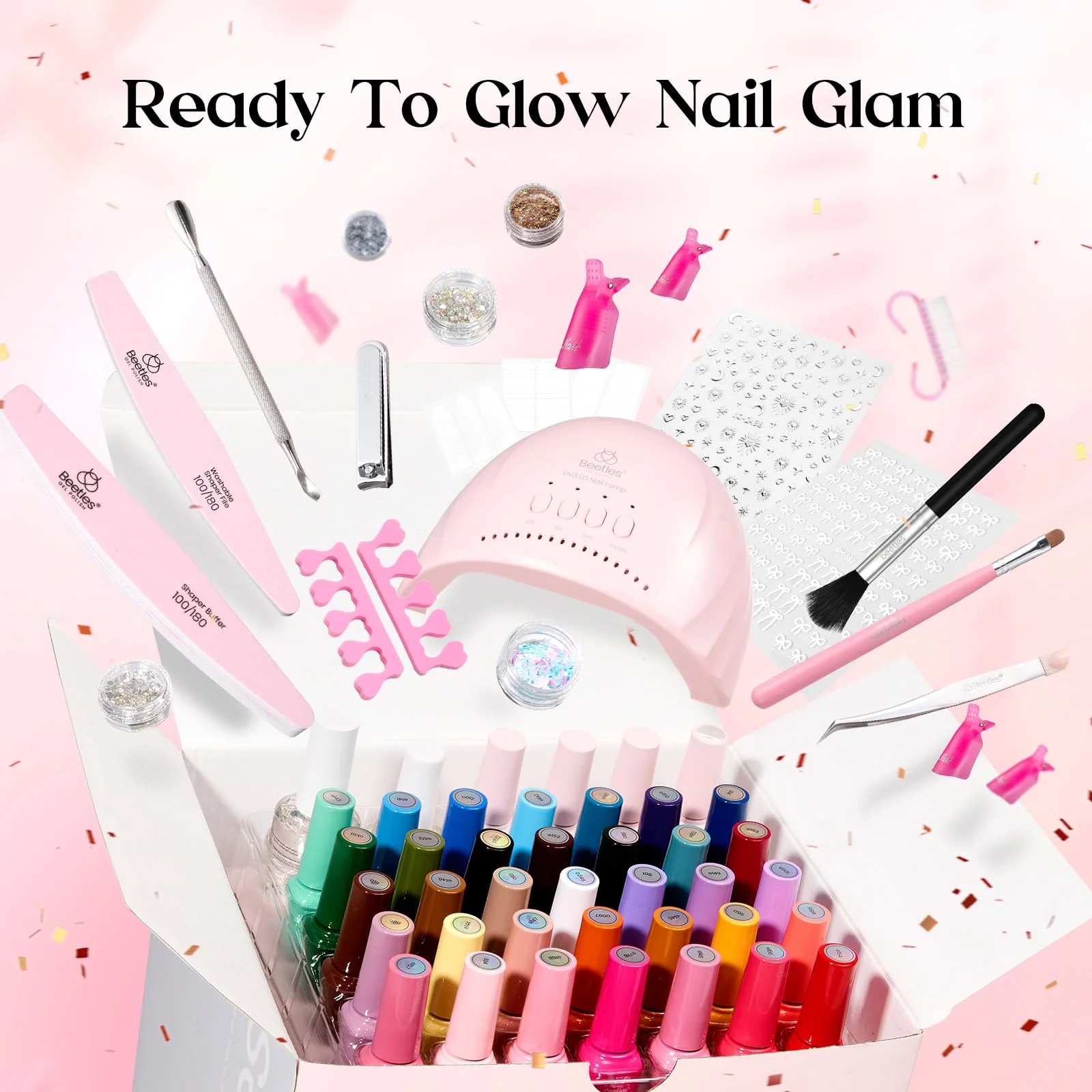 (Total 68Pcs) 35 Colors Spring Nails Upgrade Colorful Bottle Gel Starter Kit - Mood Mosiac - Image 6