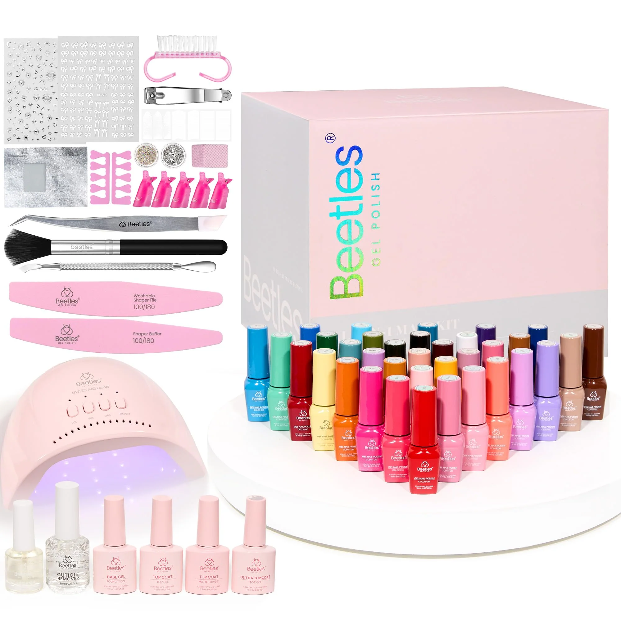 (Total 68Pcs) 35 Colors Spring Nails Upgrade Colorful Bottle Gel Starter Kit - Mood Mosiac - Image 7