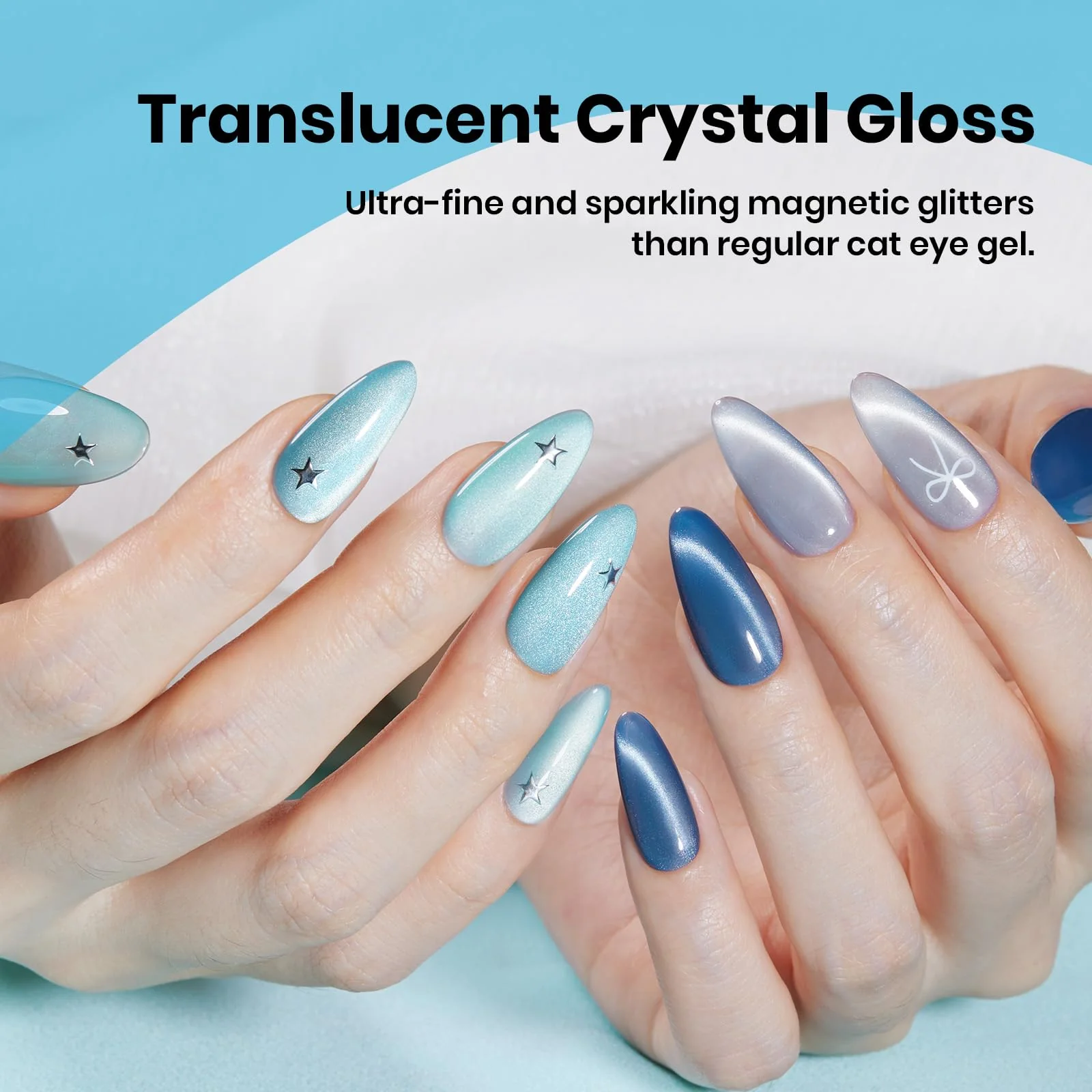 Moonlit Mist - Blue Glitter Glass Spring Nails  Cat Eye  6 Colors Gel Polish Set - Image 3