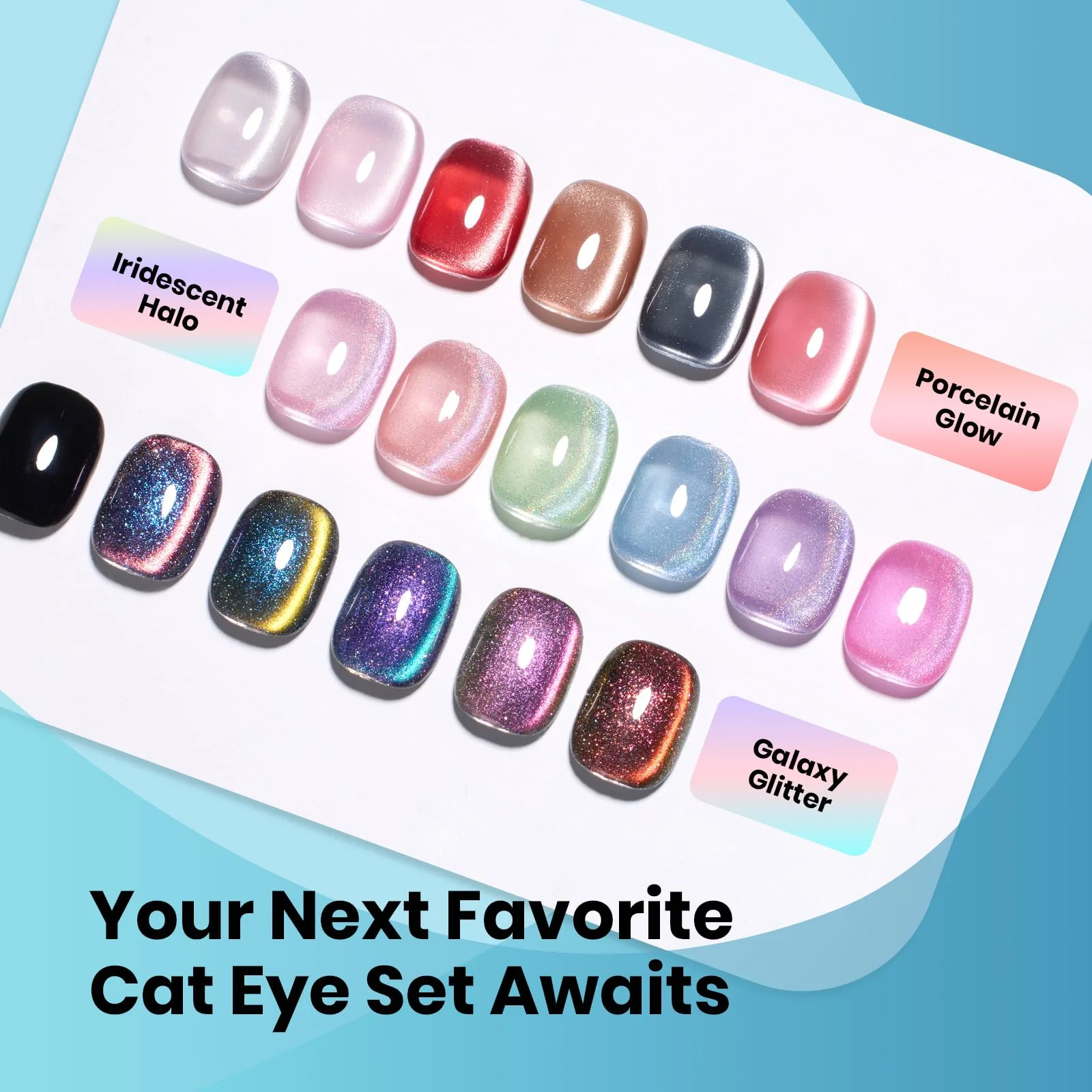 Moonlit Mist - Blue Glitter Glass Spring Nails  Cat Eye  6 Colors Gel Polish Set - Image 6