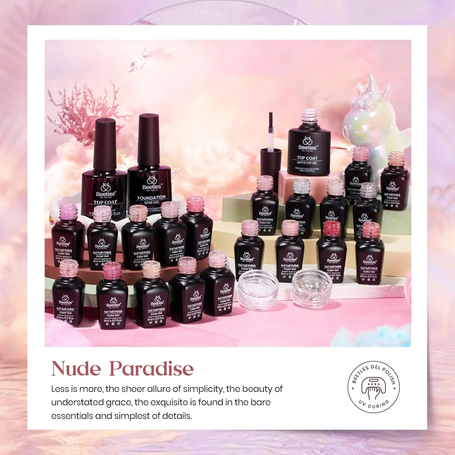 Nude Paradise-20 Gel Colors Spring Nails Set with Top and Base Coat (5ml/Each) - Image 3