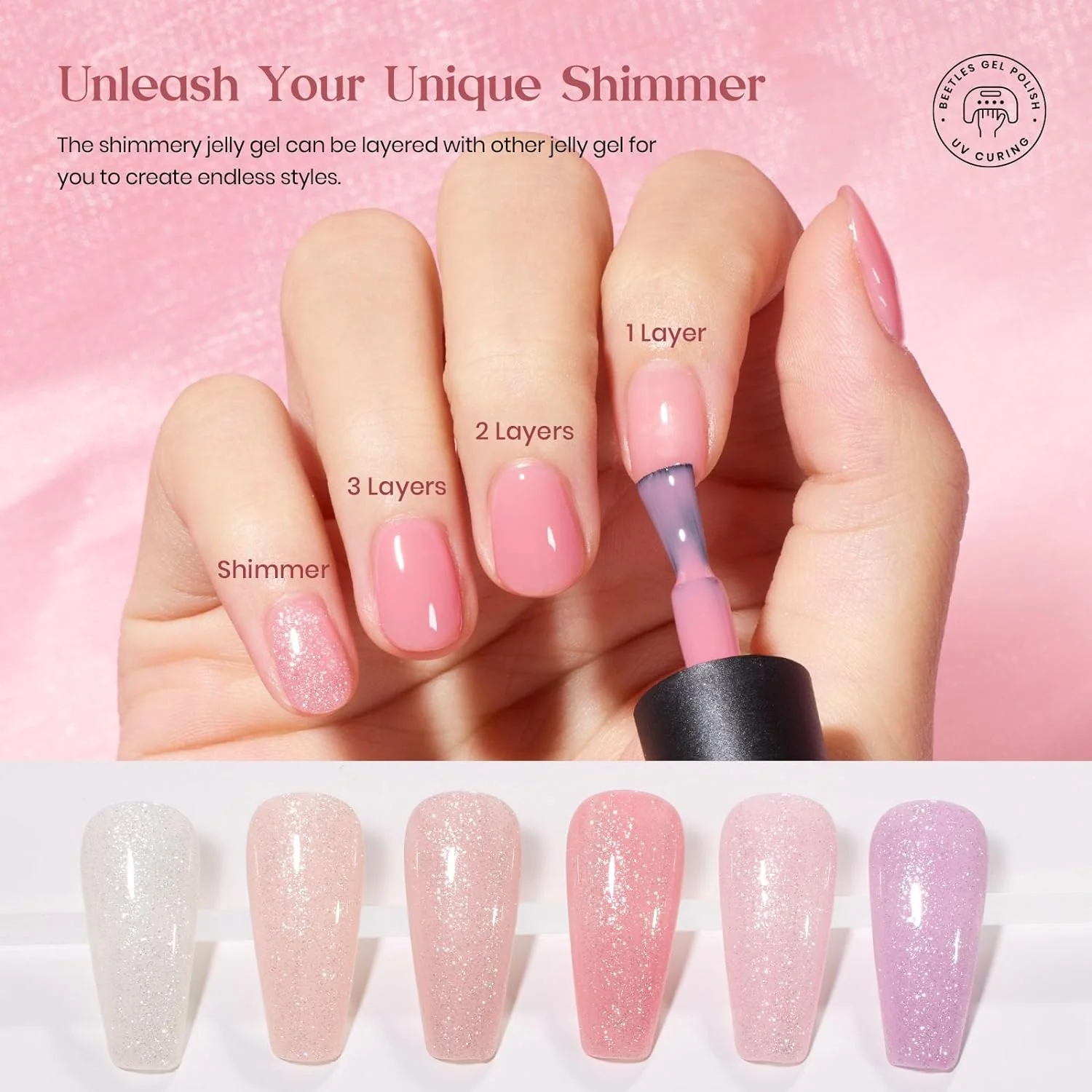 Nude Paradise-20 Gel Colors Spring Nails Set with Top and Base Coat (5ml/Each) - Image 4