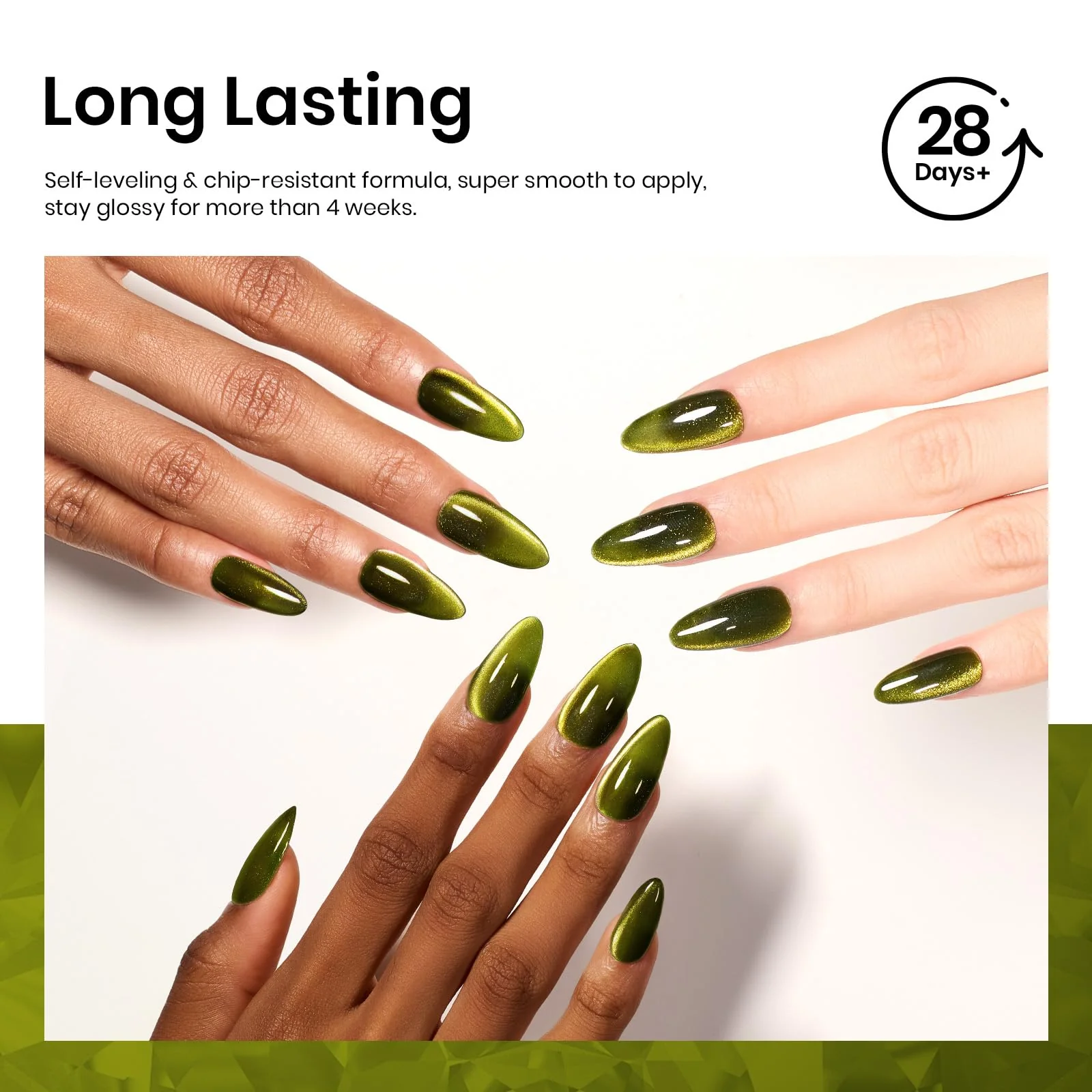 Olive Green Cat Eye Gel |15ml Holographic Glitter Nail Gel Polish - Image 4