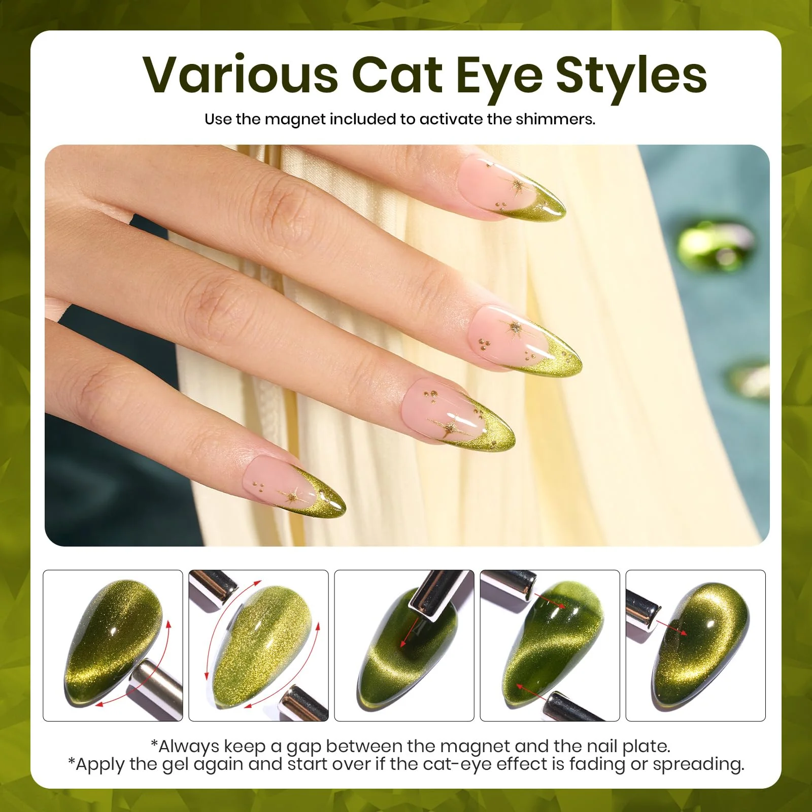 Olive Green Cat Eye Gel |15ml Holographic Glitter Nail Gel Polish - Image 6