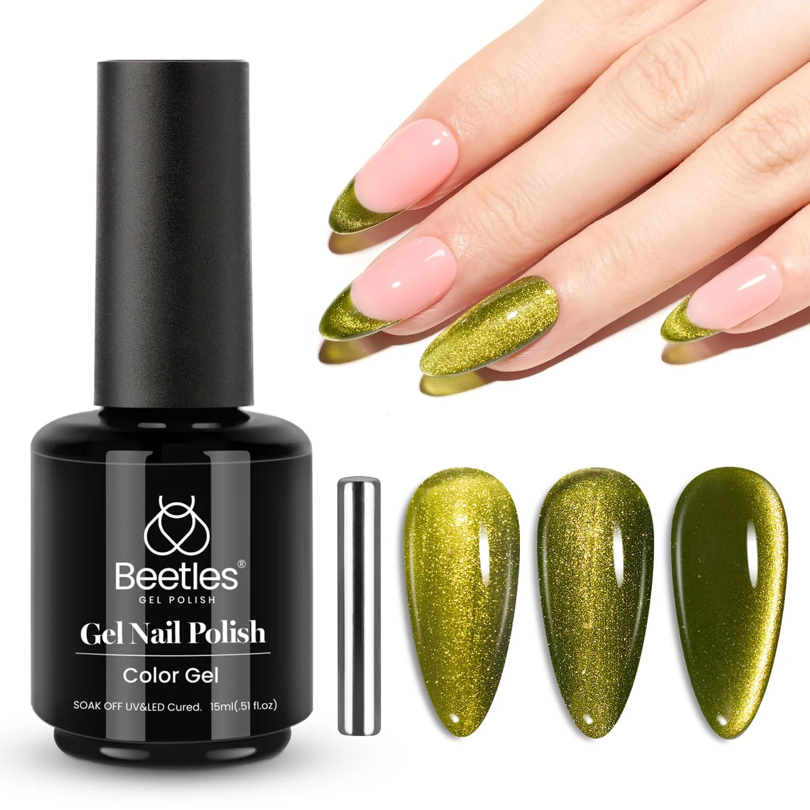 Olive Green Cat Eye Gel |15ml Holographic Glitter Nail Gel Polish - Image 8