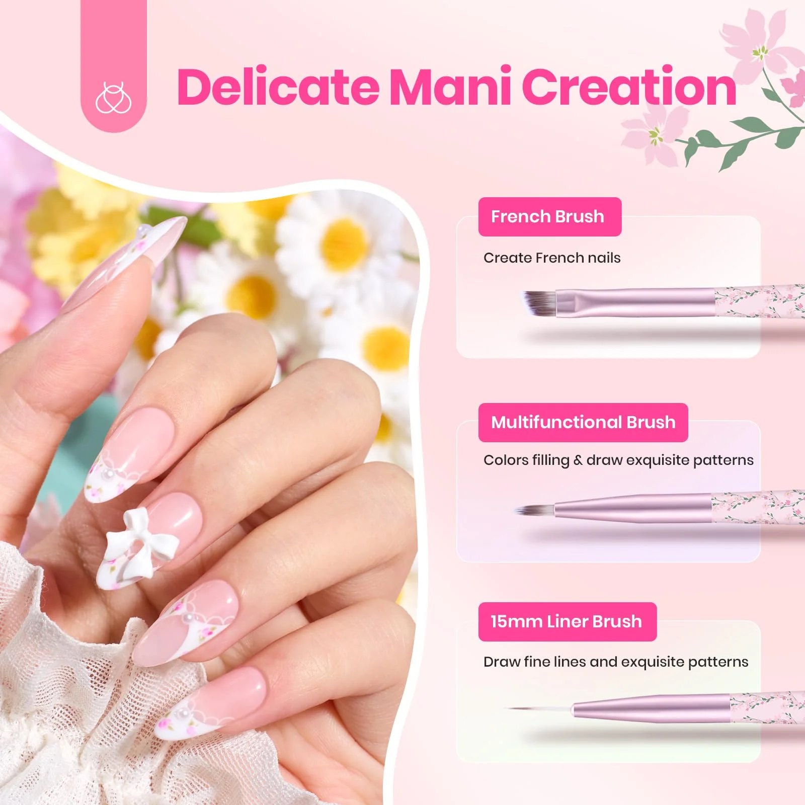 Pink Color Gel & Floral Nail Brushes: Precision Gel Application - Image 4