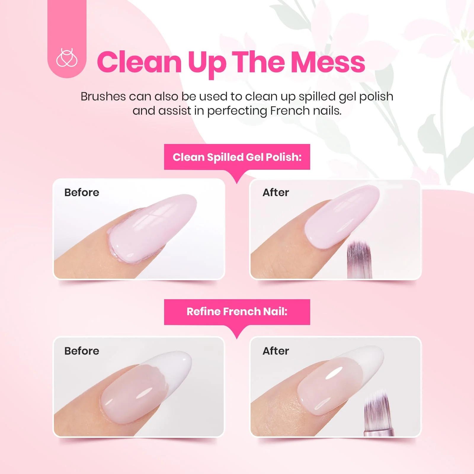 Pink Color Gel & Floral Nail Brushes: Precision Gel Application - Image 5