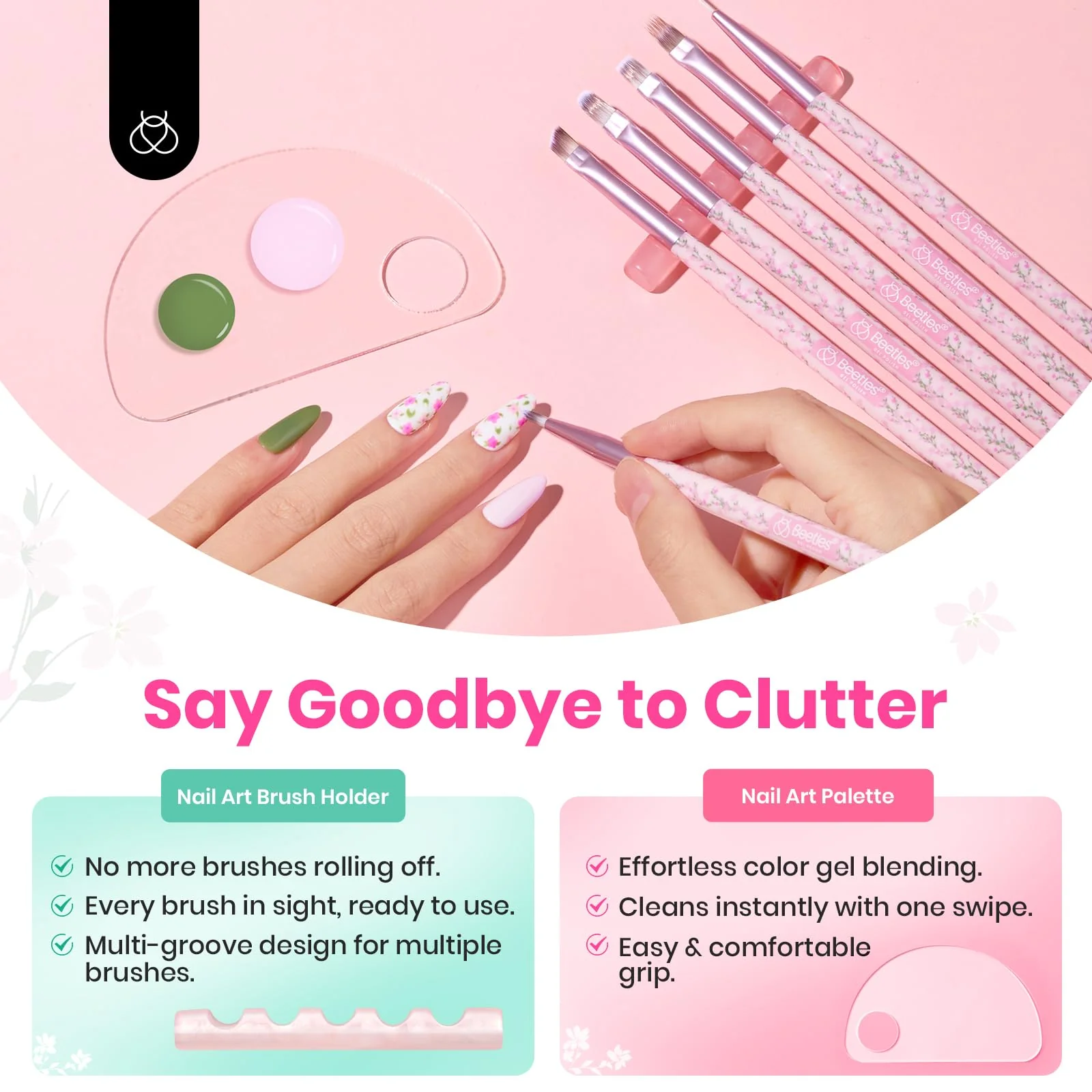 Pink Color Gel & Floral Nail Brushes: Precision Gel Application - Image 7
