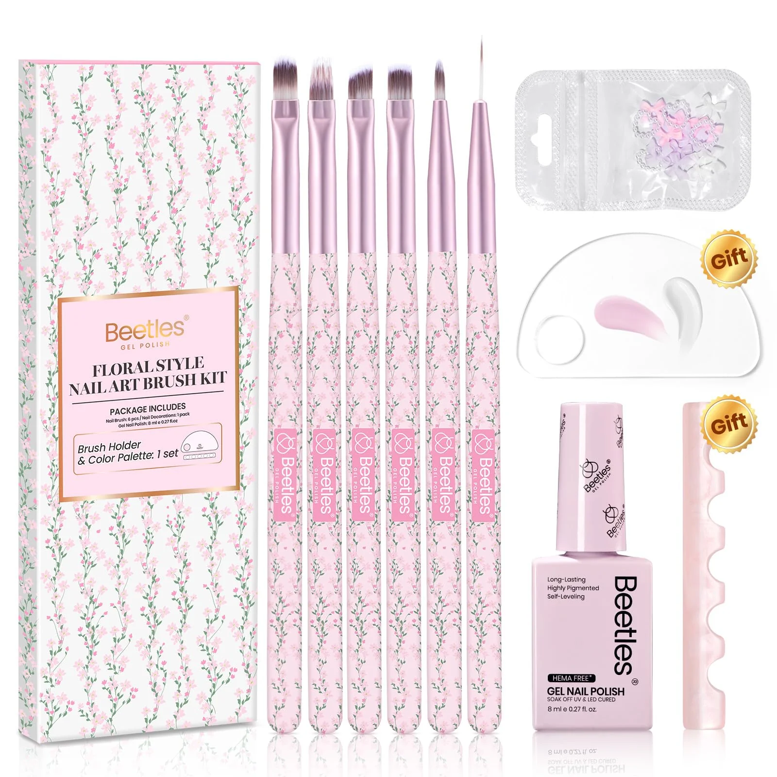 Pink Color Gel & Floral Nail Brushes: Precision Gel Application - Image 8