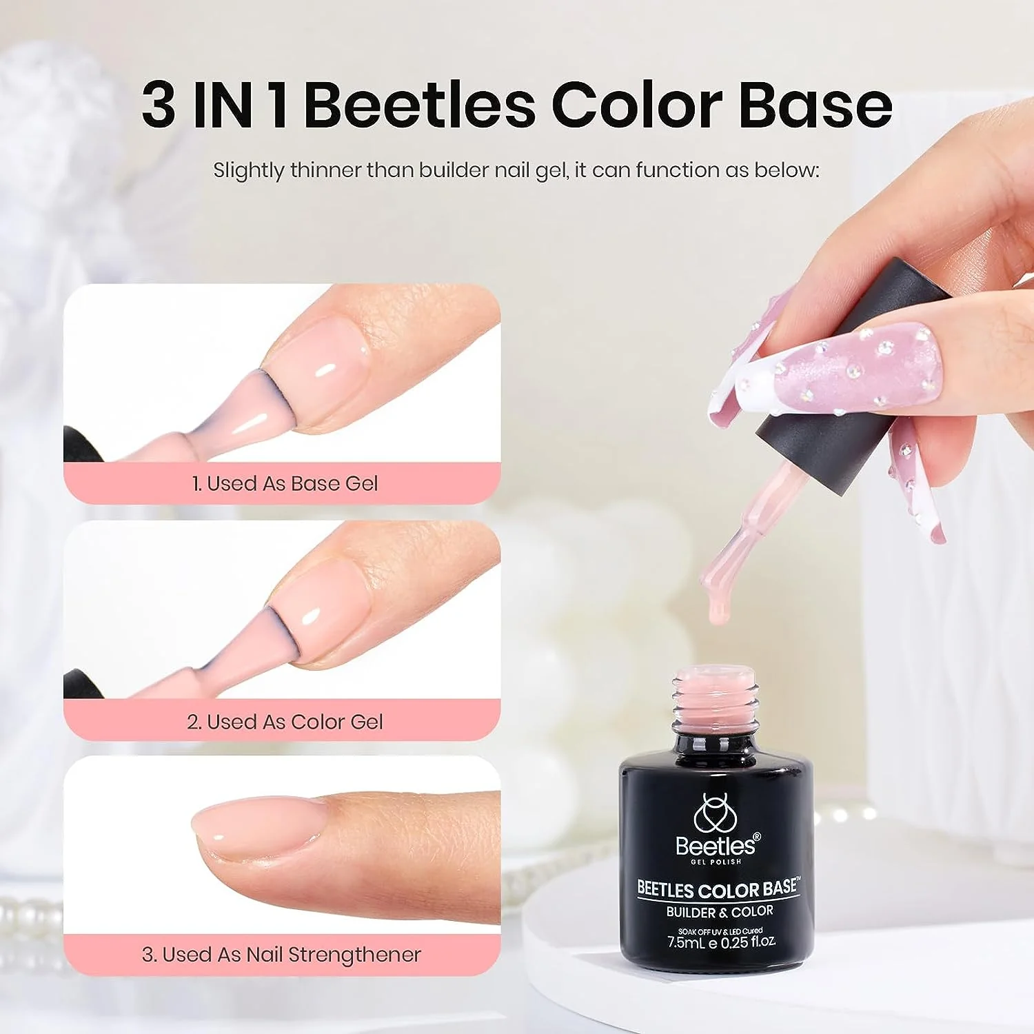 7.5ml Each Porcelain Doll Pink | Rubber Base Gel 6 Colors Set - Image 3