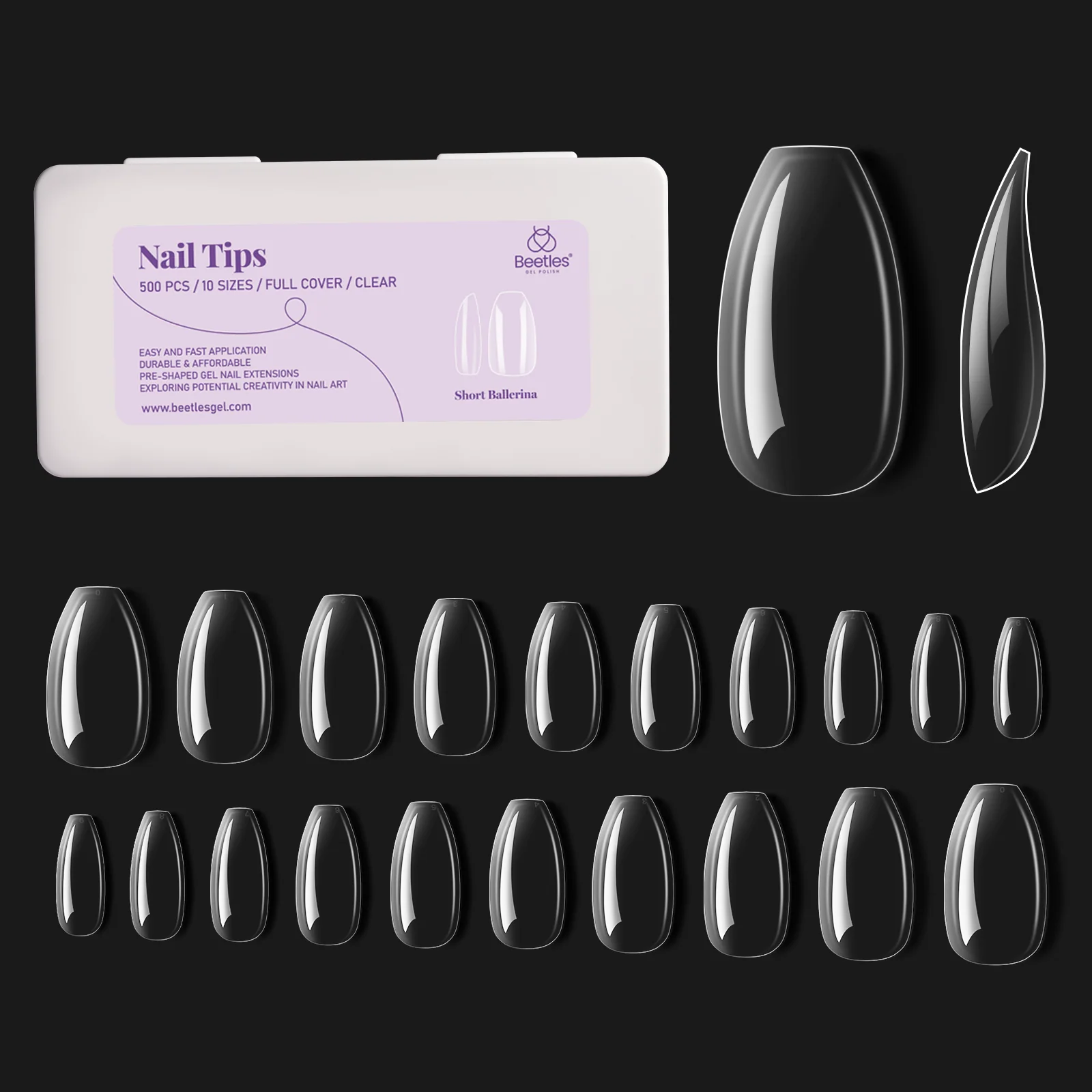 Gel Nail Tips Pre-shaped Extension System Clear False Nail | 500 pcs, 10 sizes - Image 14