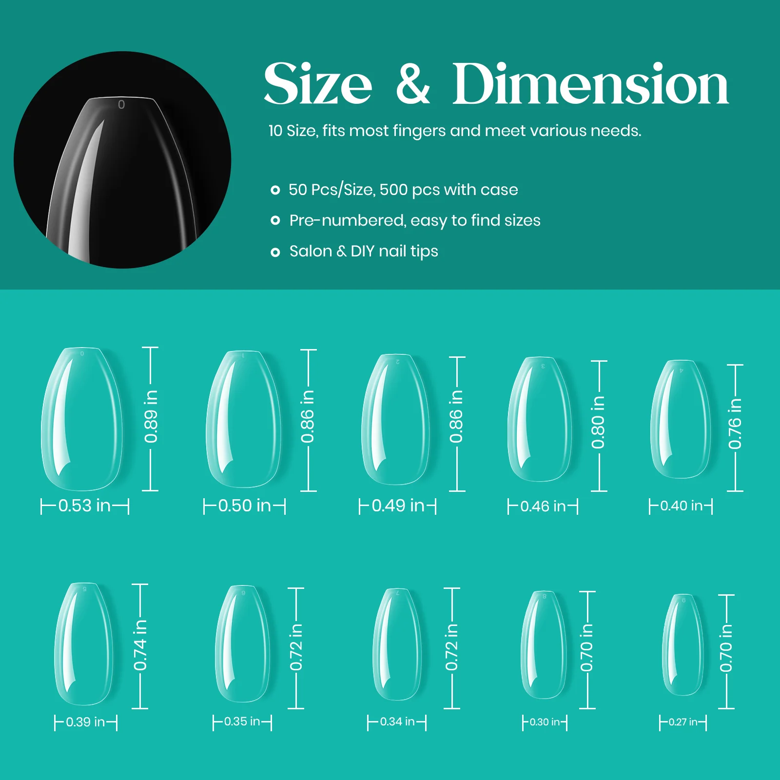 Gel Nail Tips Pre-shaped Extension System Clear False Nail | 500 pcs, 10 sizes - Image 19
