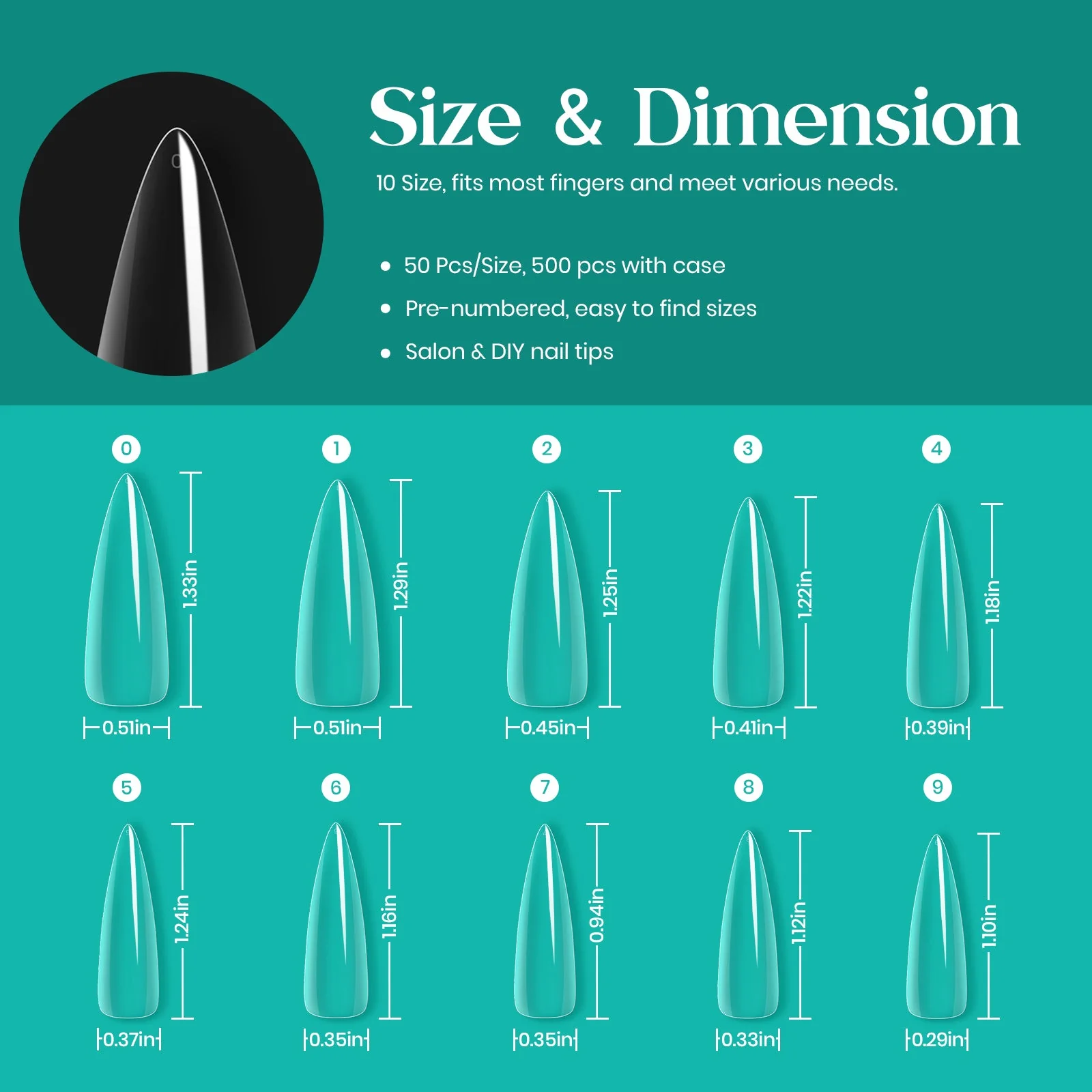 Gel Nail Tips Pre-shaped Extension System Clear False Nail | 500 pcs, 10 sizes - Image 25