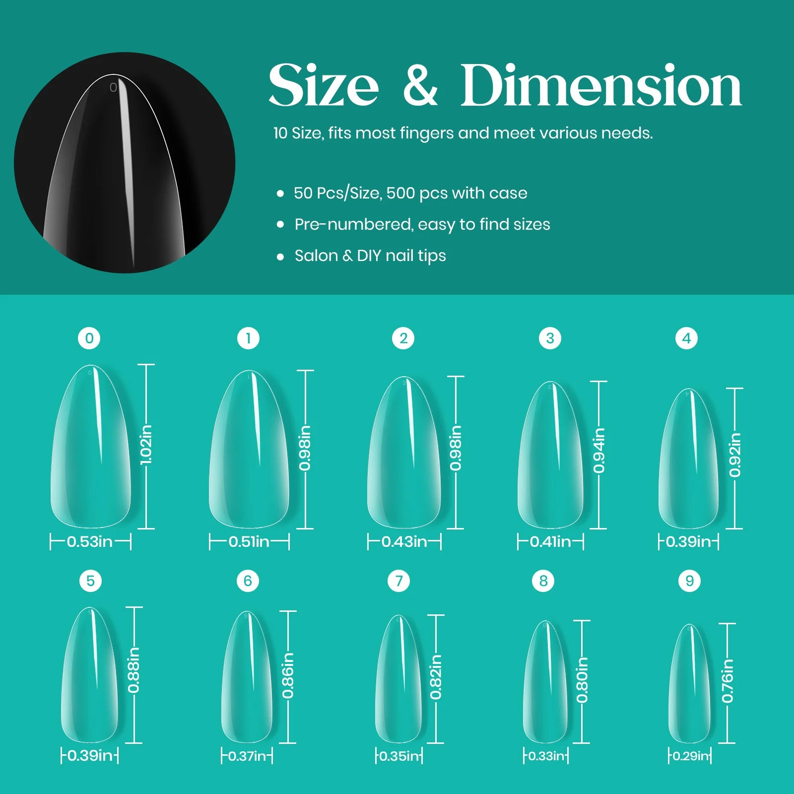 Gel Nail Tips Pre-shaped Extension System Clear False Nail | 500 pcs, 10 sizes - Image 30