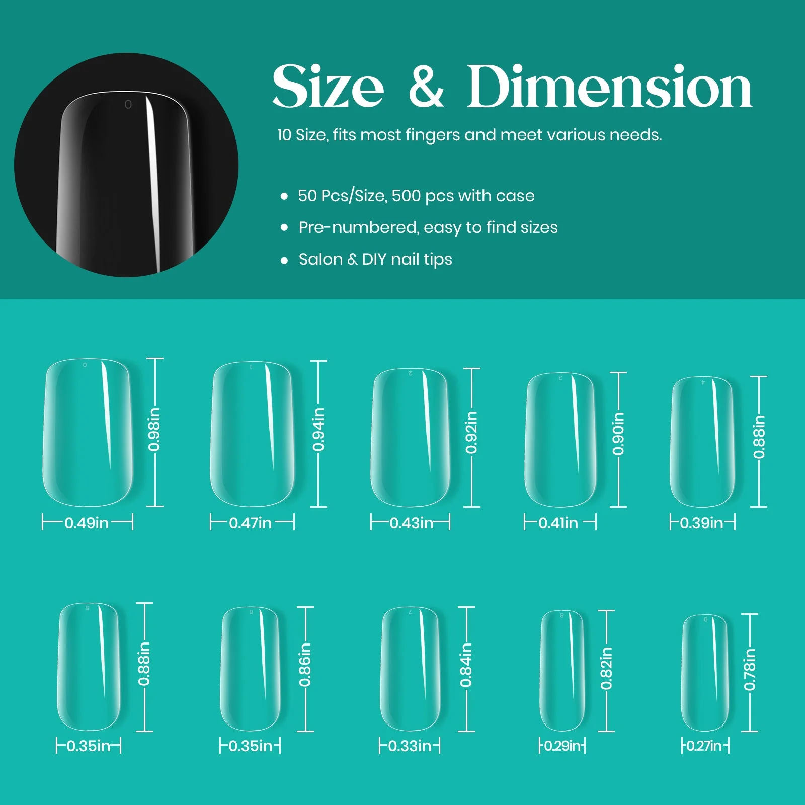 Gel Nail Tips Pre-shaped Extension System Clear False Nail | 500 pcs, 10 sizes - Image 7
