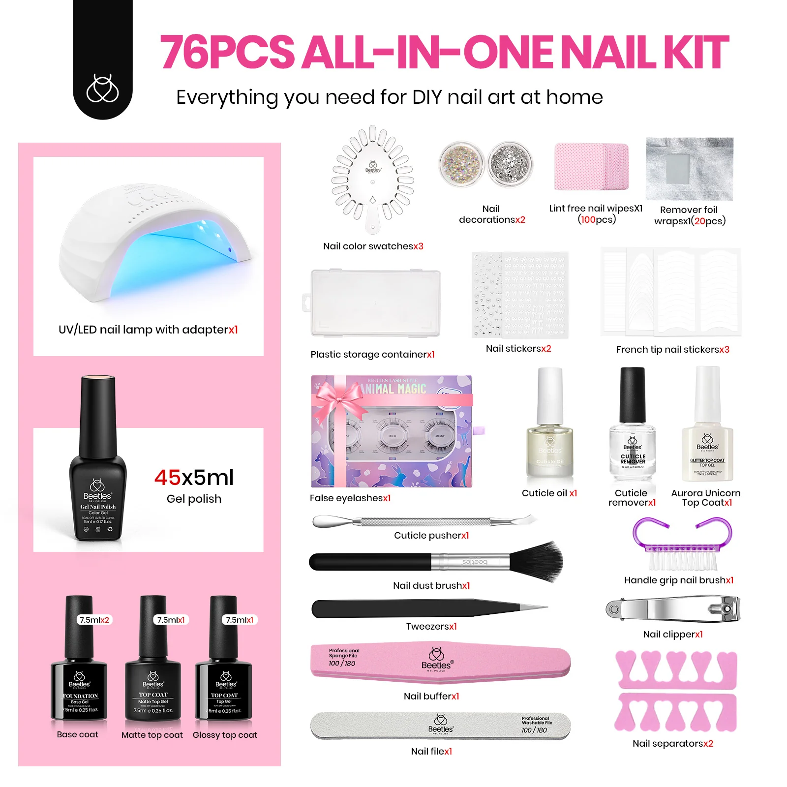 Chic Outfits Beauty Kit: 45 Colors Nail Art Gels, Tools, Accessories, Care Essentials, and Eyelashes - Image 8