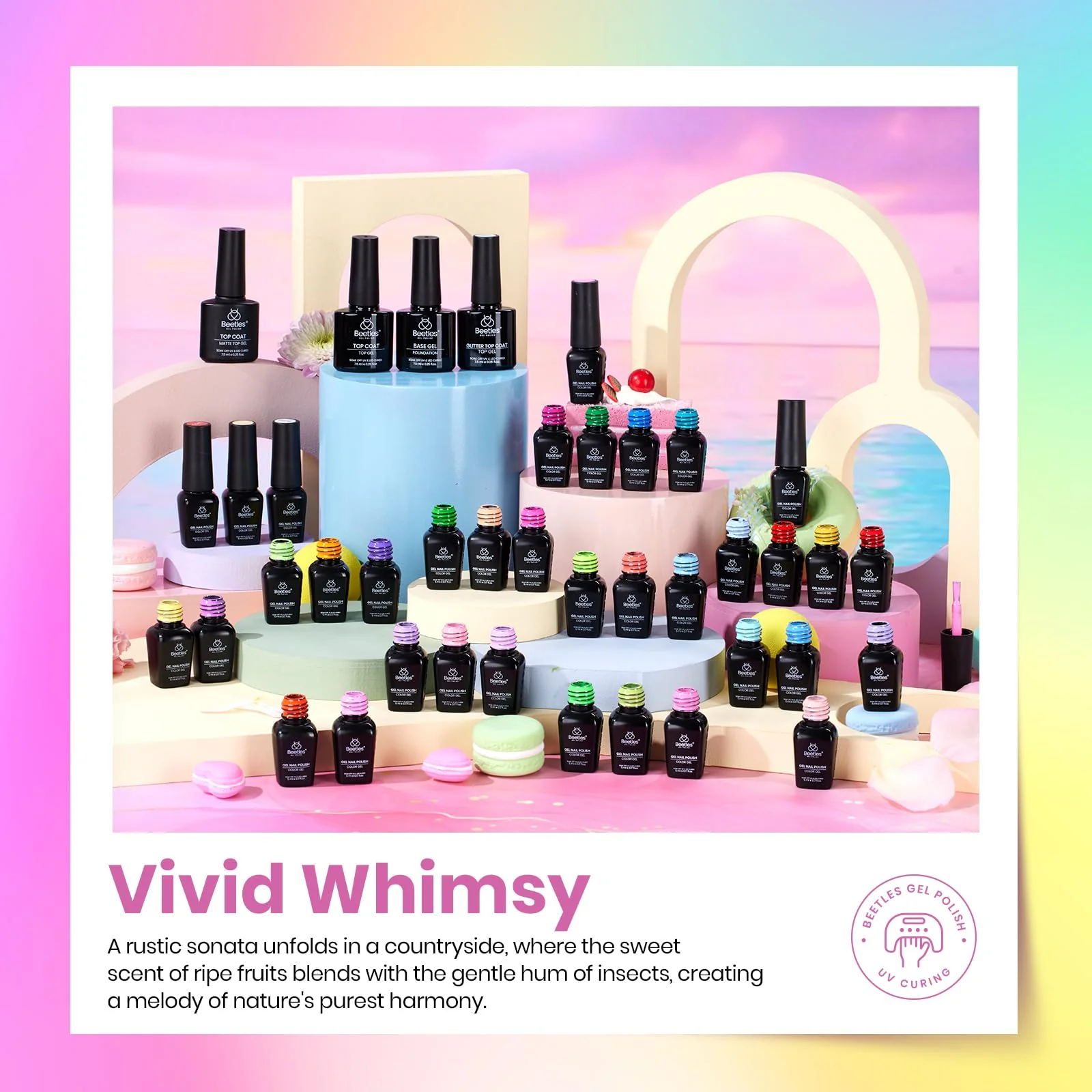 Vivid Whimsy | 36 Nail Pastel Glitter Neon Rainbow Bright Gel Polish Colors - Image 3