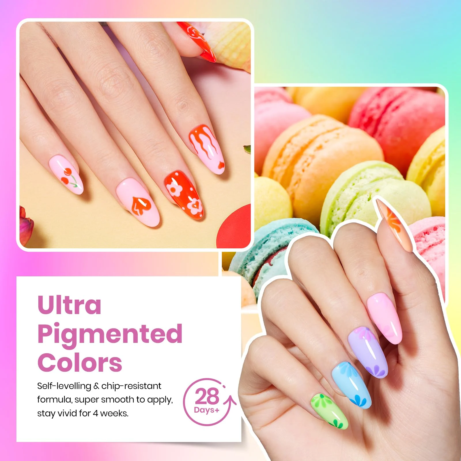 Vivid Whimsy | 36 Nail Pastel Glitter Neon Rainbow Bright Gel Polish Colors - Image 5